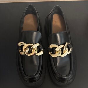 H&M Black Loafers with Gold Chain Detail